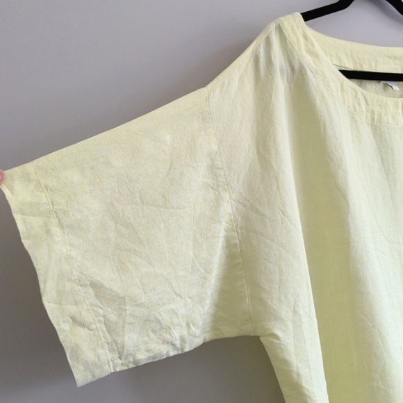 J. JILL PURE JILL | 100% Linen Top Short Sleeves Crew Neck, Yellow, Womens L - Picture 5 of 11